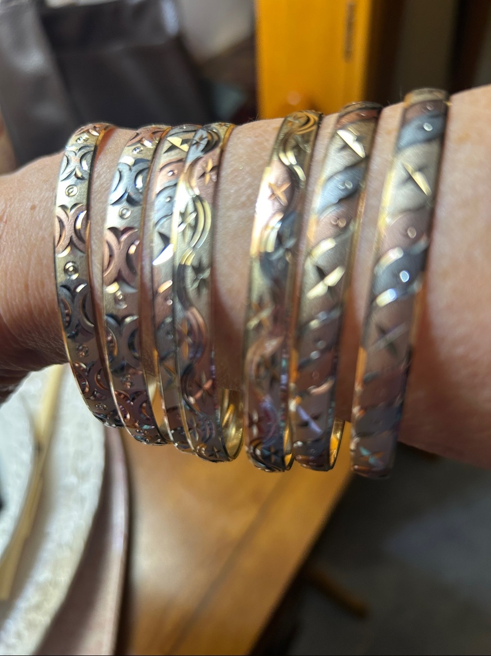 Three-Tone Women's Bangle Bracelet Set - Gold, Silver, Rose Gold